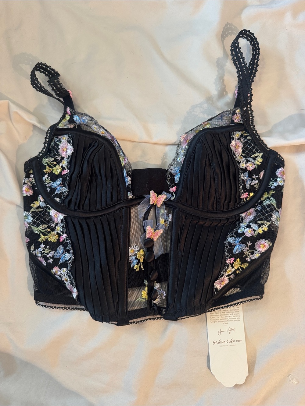 For Love And Lemons Black Floral Embroidered Bustier